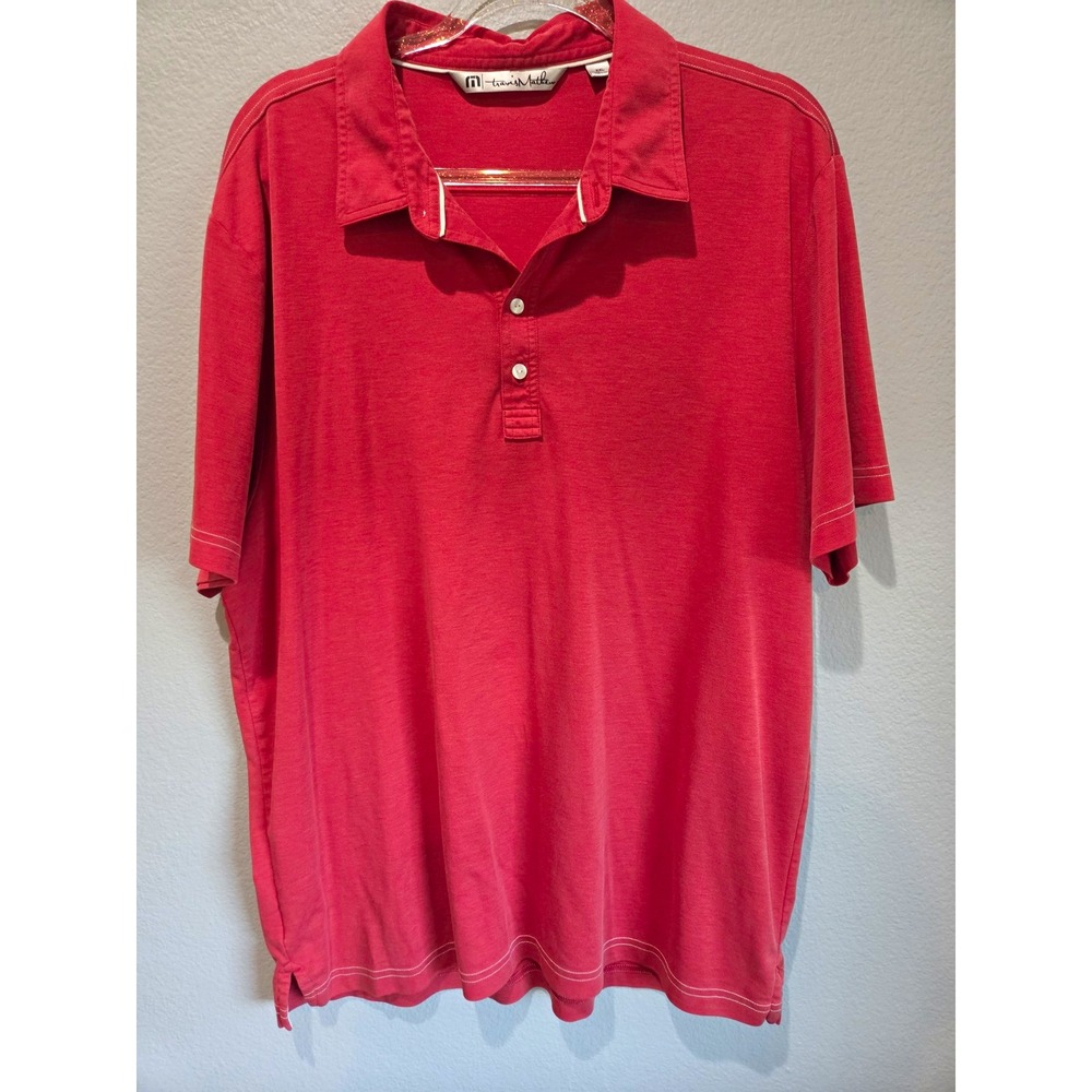 Travis Mathew Men's Solid Red Pima Cotton Polyester Button Polo Shirt 2XL